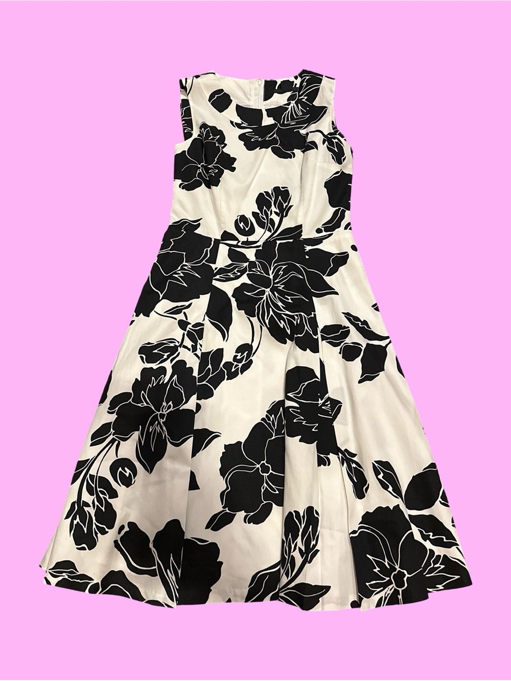 H&M Black and White Floral Fit-and-Flare Dress